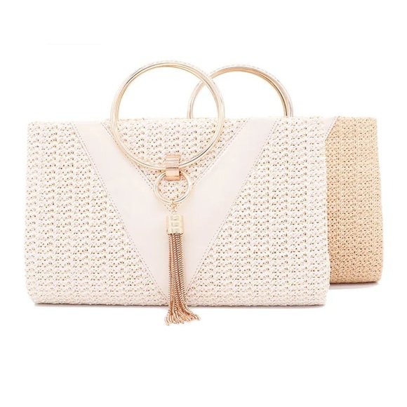 Handbags - Moni Wristlet Straw Clutch Bag - V Style
